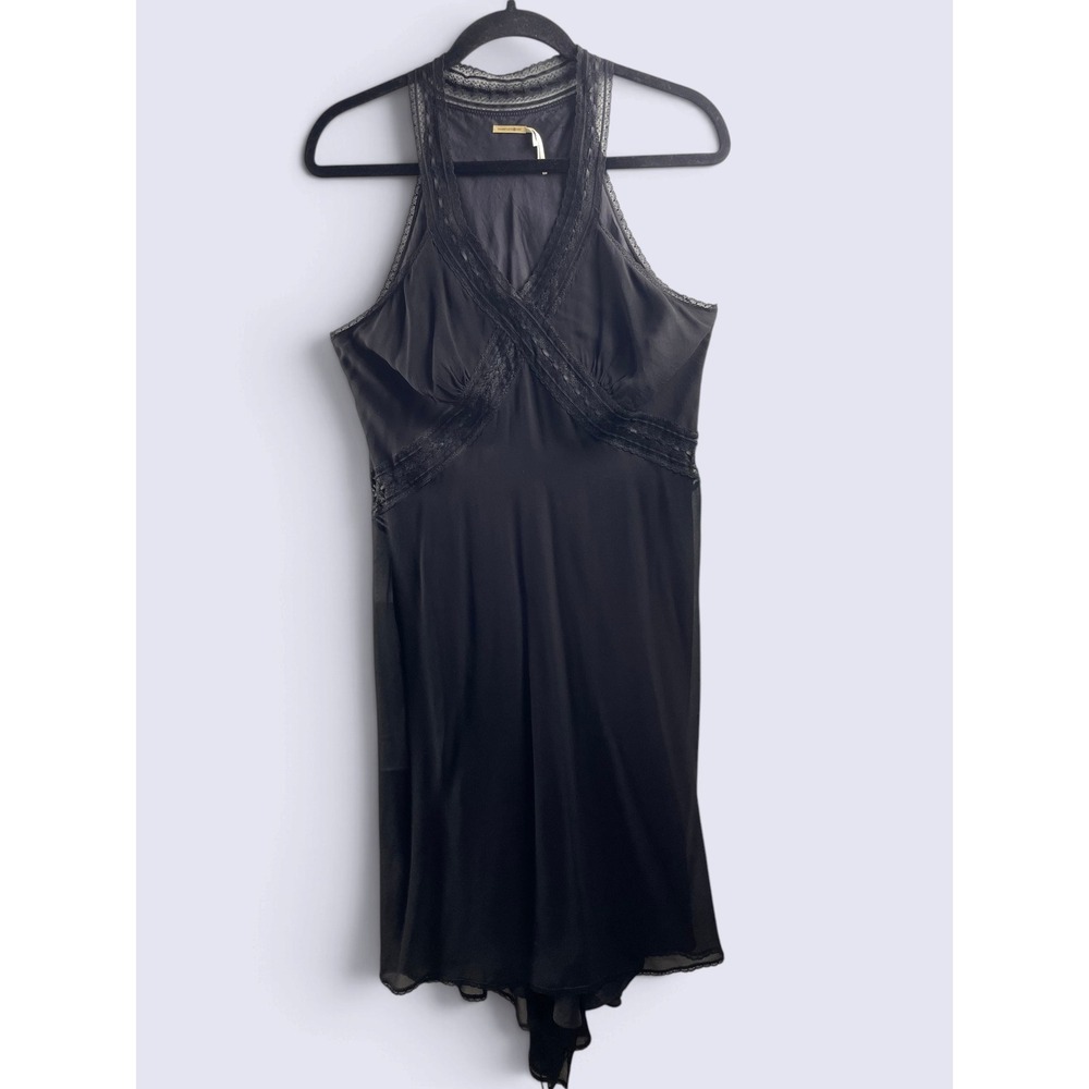 Max Studio Silk Black Dress V-Neck Lace Fishtail Lingerie Inspo M Quiet Luxury